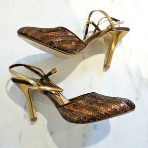 Nwb Bronze Sequenced Kitten Heels